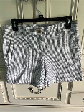 Women's Blue & White Seersucker Shorts - Classic Summer Style